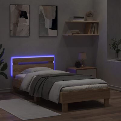 vidaXL sonoma tölgy színű ágykeret fejtámlával és LED-ekkel 90x190 cm