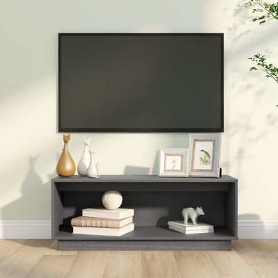 vidaXL szürke tömör fenyőfa TV-szekrény 90 x 35 x 35 cm