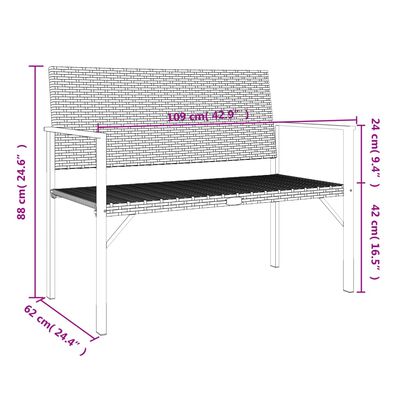 vidaXL fekete 2-személyes polyrattan kerti pad