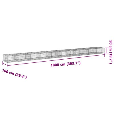 vidaXL horganyzott vas gabion kosár fedéllel 1000 x 100 x 50 cm