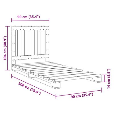 vidaXL szürke tömör fenyőfa ágykeret fejtámlával 90 x 200 cm