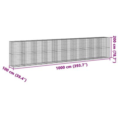 vidaXL horganyzott vas gabion kosár fedéllel 1000 x 100 x 200 cm