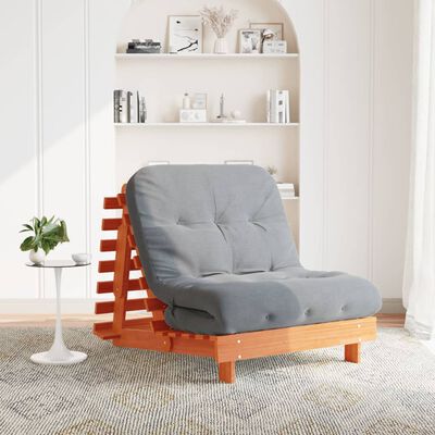 vidaXL viaszbarna tömör fenyőfa futon kanapéágy matraccal 90x206x11 cm