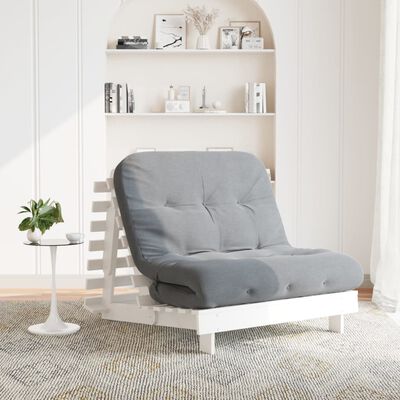 vidaXL fehér tömör fenyőfa futon kanapéágy matraccal 100 x 206 x 11 cm