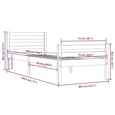 vidaXL Small Single mézbarna tömör fa ágykeret 75 x 190 cm