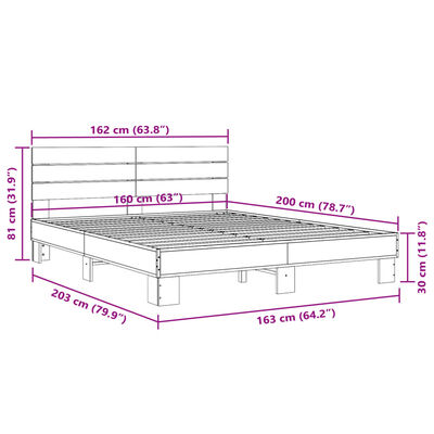 vidaXL fekete szerelt fa és fém ágykeret 160 x 200 cm