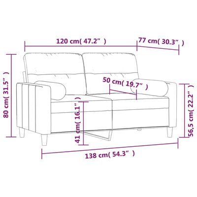 vidaXL 2 személyes sötétszürke szövet kanapé párnákkal 120 cm