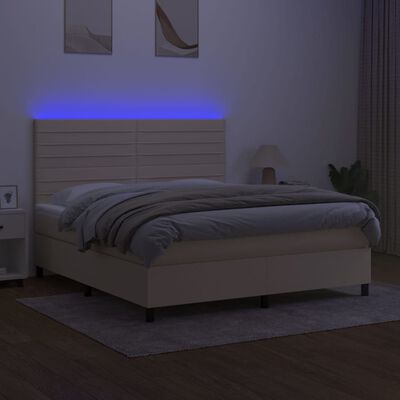 vidaXL krémszínű szövet rugós és LED-es ágy matraccal 180 x 200 cm