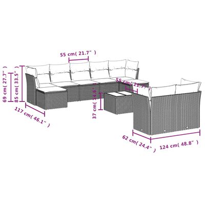 vidaXL 10 részes szürke polyrattan kerti ülőgarnitúra párnákkal