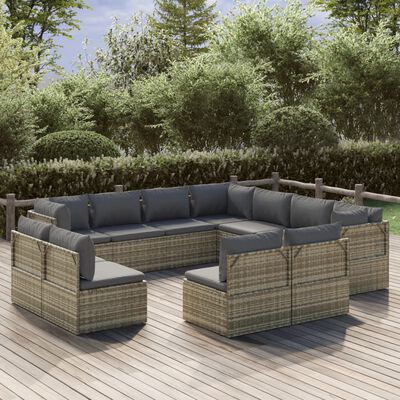 vidaXL 11 részes szürke polyrattan kerti ülőgarnitúra párnákkal