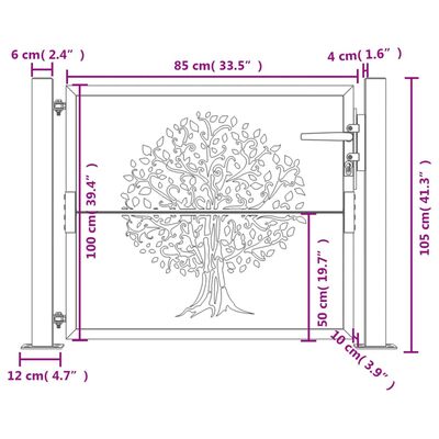 vidaXL rozsdaszínű famintás corten acél kerti kapu 105 x 105 cm