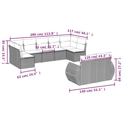 vidaXL 9 részes fekete polyrattan kerti ülőgarnitúra párnákkal