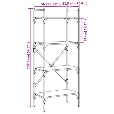 vidaXL 4 szintes füstös tölgy színű fa könyvespolc 56x31,5x138,5 cm