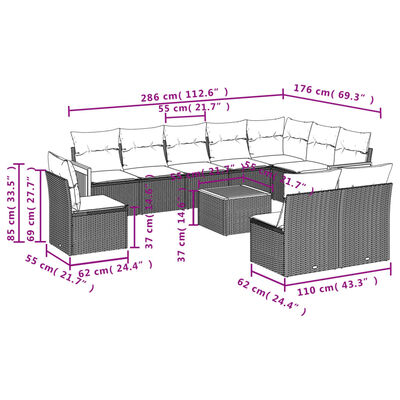 vidaXL 11 részes bézs polyrattan kerti ülőgarnitúra párnákkal