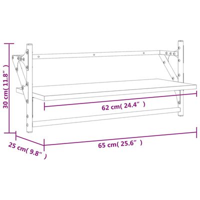 vidaXL 2 db füstös tölgy színű falipolc rúddal 65 x 25 x 30 cm