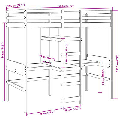 vidaXL tömör fenyő galériaágy-keret matrac nélkül 75 x 190 cm