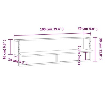 vidaXL szürke sonoma színű fali polc rúddal 100 x 25 x 30 cm