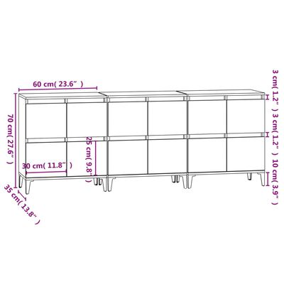 vidaXL 3 db szürke sonoma színű szerelt fa tálalószekrény 60x35x70 cm