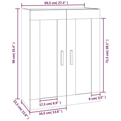 vidaXL sonoma tölgy színű szerelt fa faliszekrény 69,5 x 32,5 x 90 cm