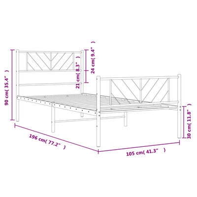 vidaXL fehér fém ágykeret fej- és lábtámlával 100 x 190 cm