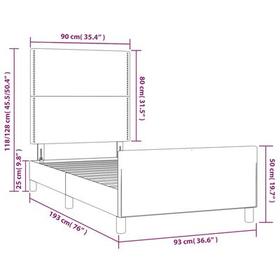 vidaXL sötétszürke szövet ágykeret fejtámlával 90 x 190 cm