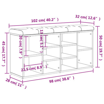 vidaXL betonszürke szerelt fa cipőtároló pad 102 x 32 x 50 cm