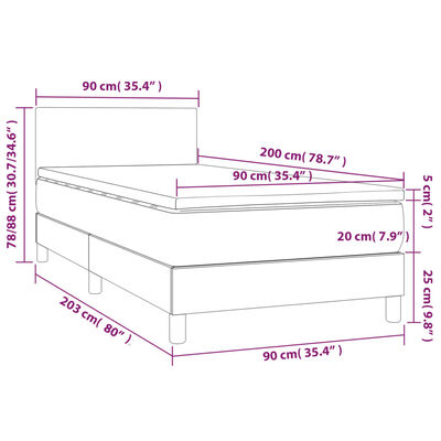 vidaXL sötétbarna szövet rugós ágy matraccal 90 x 200 cm