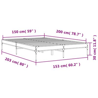 vidaXL szürke sonoma szerelt fa és fém ágykeret 150 x 200 cm