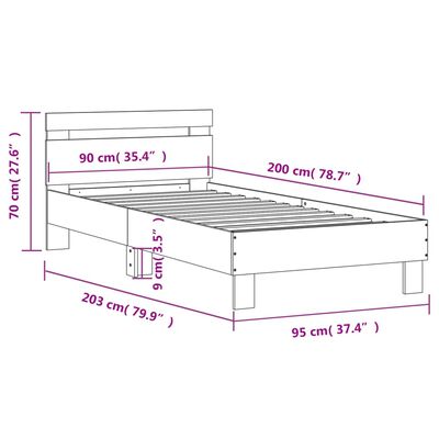 vidaXL fekete ágykeret fejtámlával és LED-világítással 90 x 200 cm