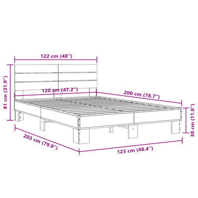 vidaXL szürke sonoma szerelt fa és fém ágykeret 120 x 200 cm