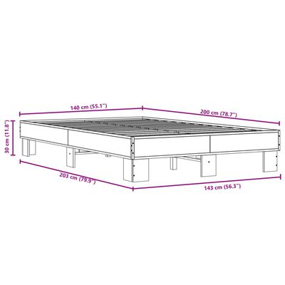 vidaXL fekete szerelt fa és fém ágykeret 140 x 200 cm