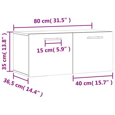 vidaXL füstös tölgyszínű szerelt fa faliszekrény 80 x 36,5 x 35 cm