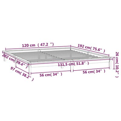 vidaXL kis kétszemélyes fekete tömör fa LED-es ágykeret 120 x 190 cm