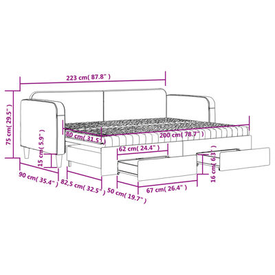 vidaXL tópszínű kihúzható bársonyheverő fiókokkal 80 x 200 cm