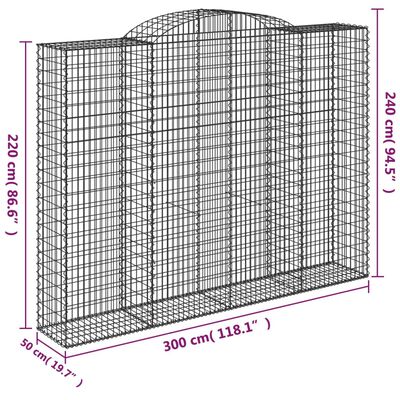 vidaXL 4 db íves horganyzott vas gabion kosár 300x50x220/240 cm