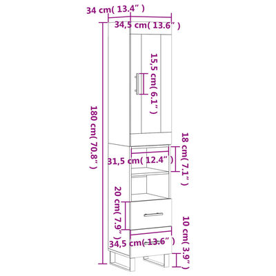 vidaXL barna tölgy színű szerelt fa magasszekrény 34,5x34x180 cm