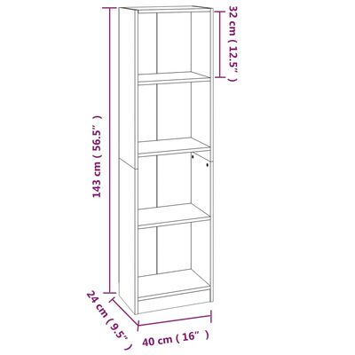 vidaXL 4 szintes szürke sonoma szerelt fa könyvszekrény 40x24x143 cm