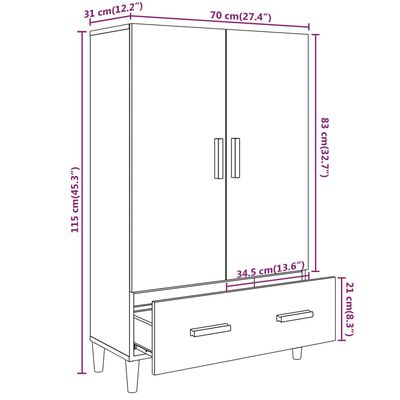 vidaXL barna tölgy színű szerelt fa tálalószekrény 70 x 31 x 115 cm