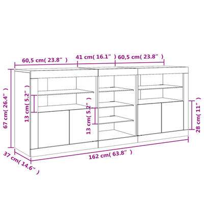 vidaXL barna tölgy színű tálalószekrény LED-ekkel 162 x 37 x 67 cm