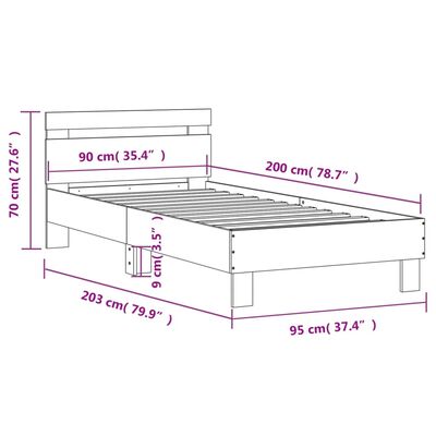 vidaXL sonoma tölgy színű ágykeret fejtámlával és LED-ekkel 90x200 cm