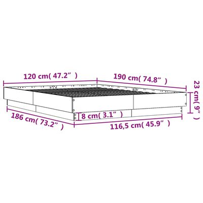 vidaXL szürke sonoma színű ágykeret LED-világítással 120 x 190 cm