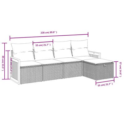 vidaXL 5 részes fekete polyrattan kerti kanapészett párnákkal