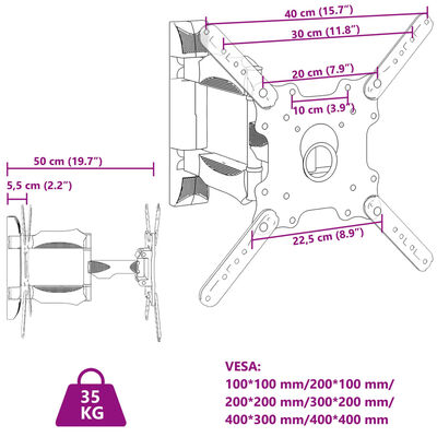 vidaXL fali TV-állvány 32"-55" képernyőhöz max VESA 400 x 400 mm 35 kg