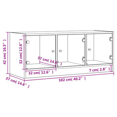 vidaXL szürke sonoma színű TV-szekrény üvegajtókkal 102 x 37 x 42 cm