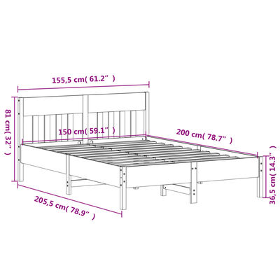 vidaXL tömör fenyőfa ágy matrac nélkül 150x200 cm