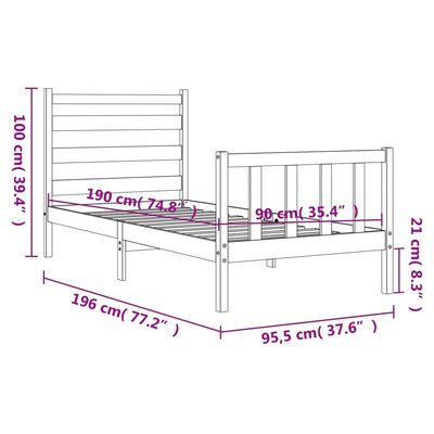 vidaXL fehér tömör fa ágykeret fejtámlával 90 x 190 cm