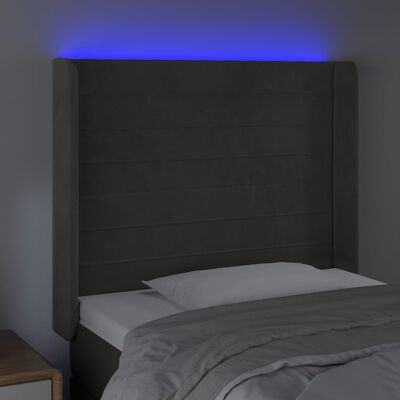 vidaXL sötétszürke bársony LED-es fejtámla 103x16x118/128 cm