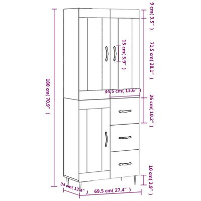 vidaXL betonszürke szerelt fa magasszekrény 69,5 x 34 x 180 cm