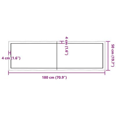 vidaXL kezeletlen tömör fa asztallap 180x50x(2-6) cm