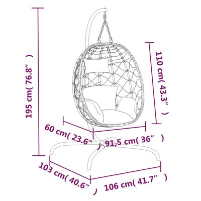 vidaXL antracitszürke polyrattan és acél függő kagylószék párnával